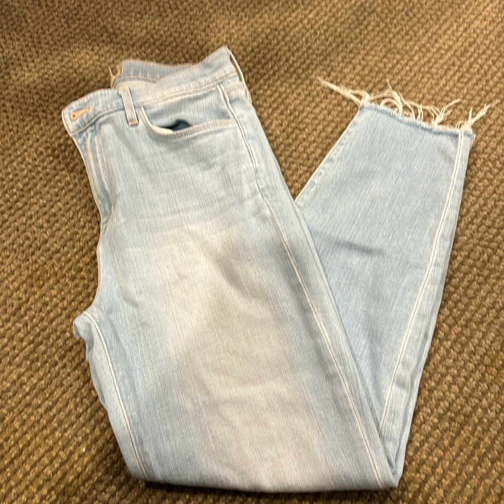 l’Agence frayed faded cropped denim pants
